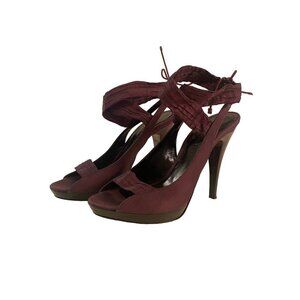 BURBERRY Purple Silk Strappy Platform Heels Size 37 1/2